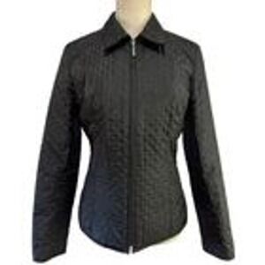 Talbots Quilted Jacket‎ Black Full Zip Collared Classic Women's Size 8